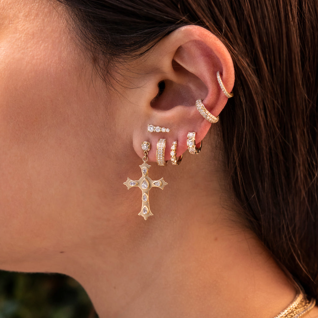 Three Sided Pave Diamond Mini Hoop