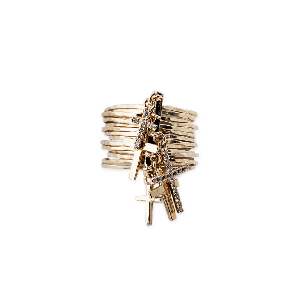 Pave Cross Shaker Multi Waif Ring