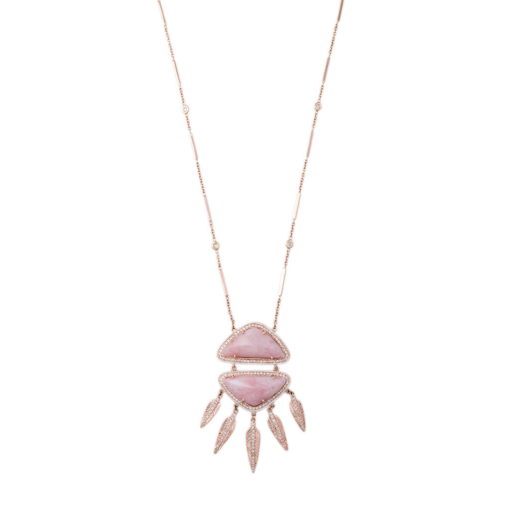 Pink Opal Pave Diamond Dreamcatcher Necklace