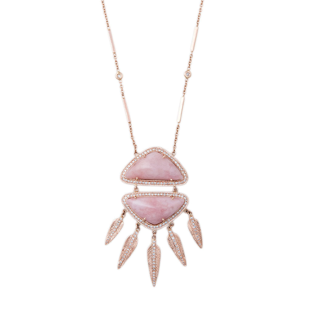 Pink Opal Pave Diamond Dreamcatcher Necklace