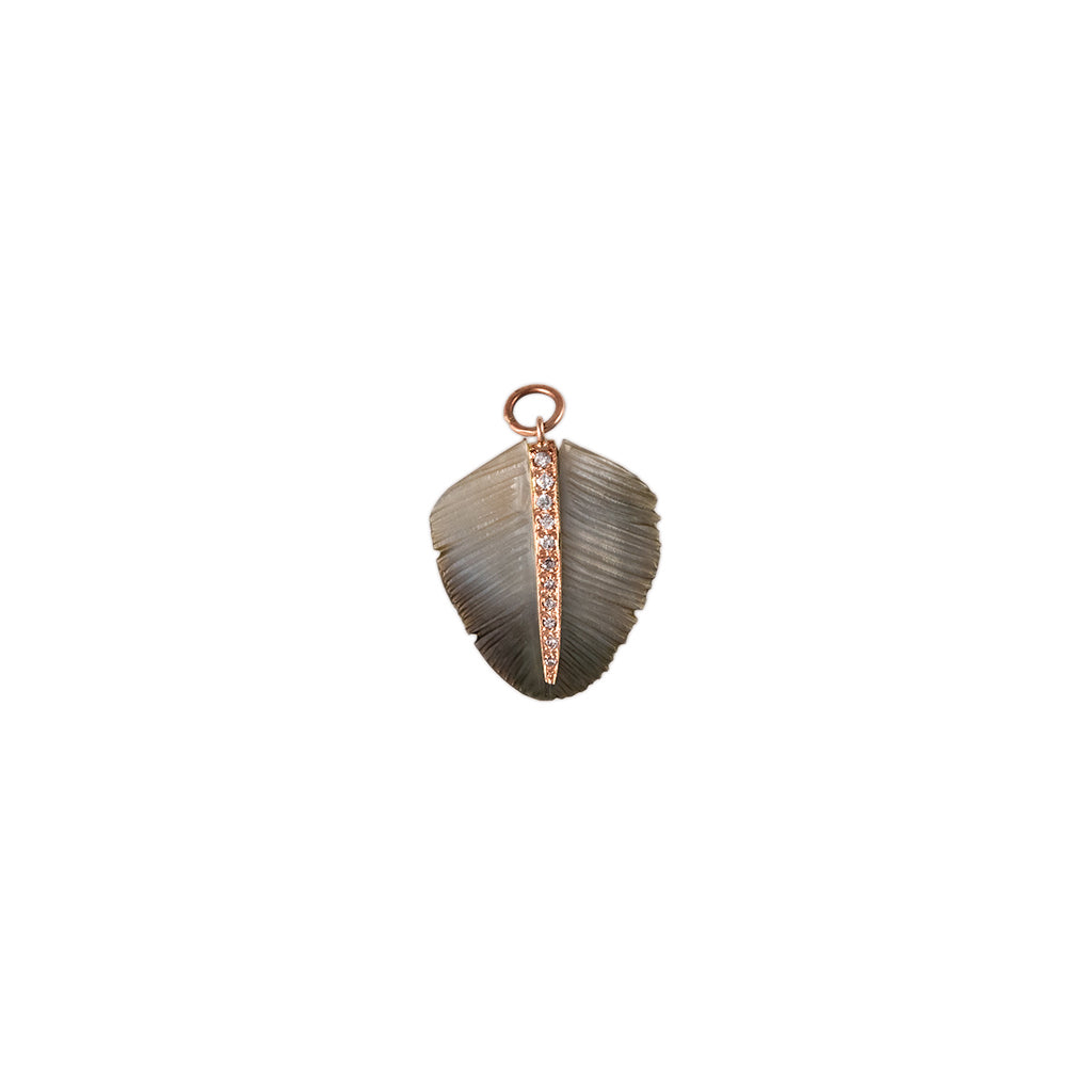 Small Wide Black Pearl Feather Charm