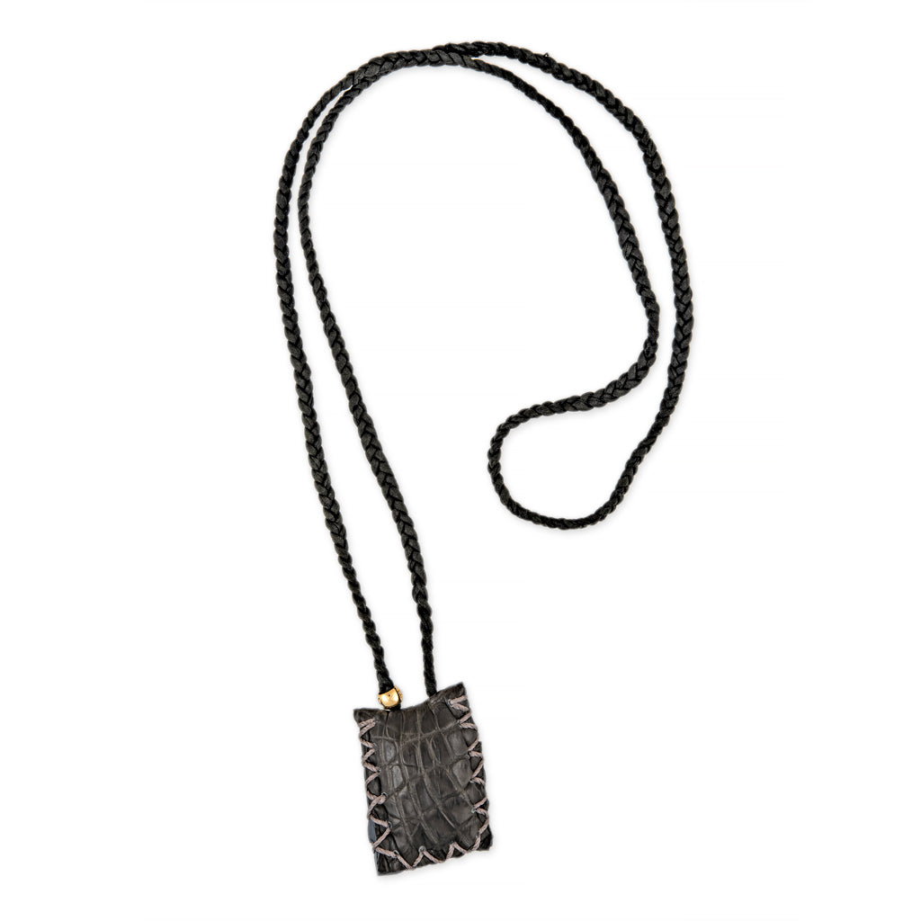Grey Croc Rectangle Black Braided Silk Blesslev