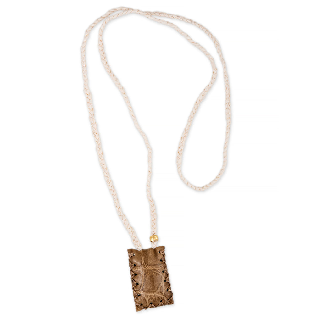 Tan Croc Rectangle Cream Braided Silk Blesslev