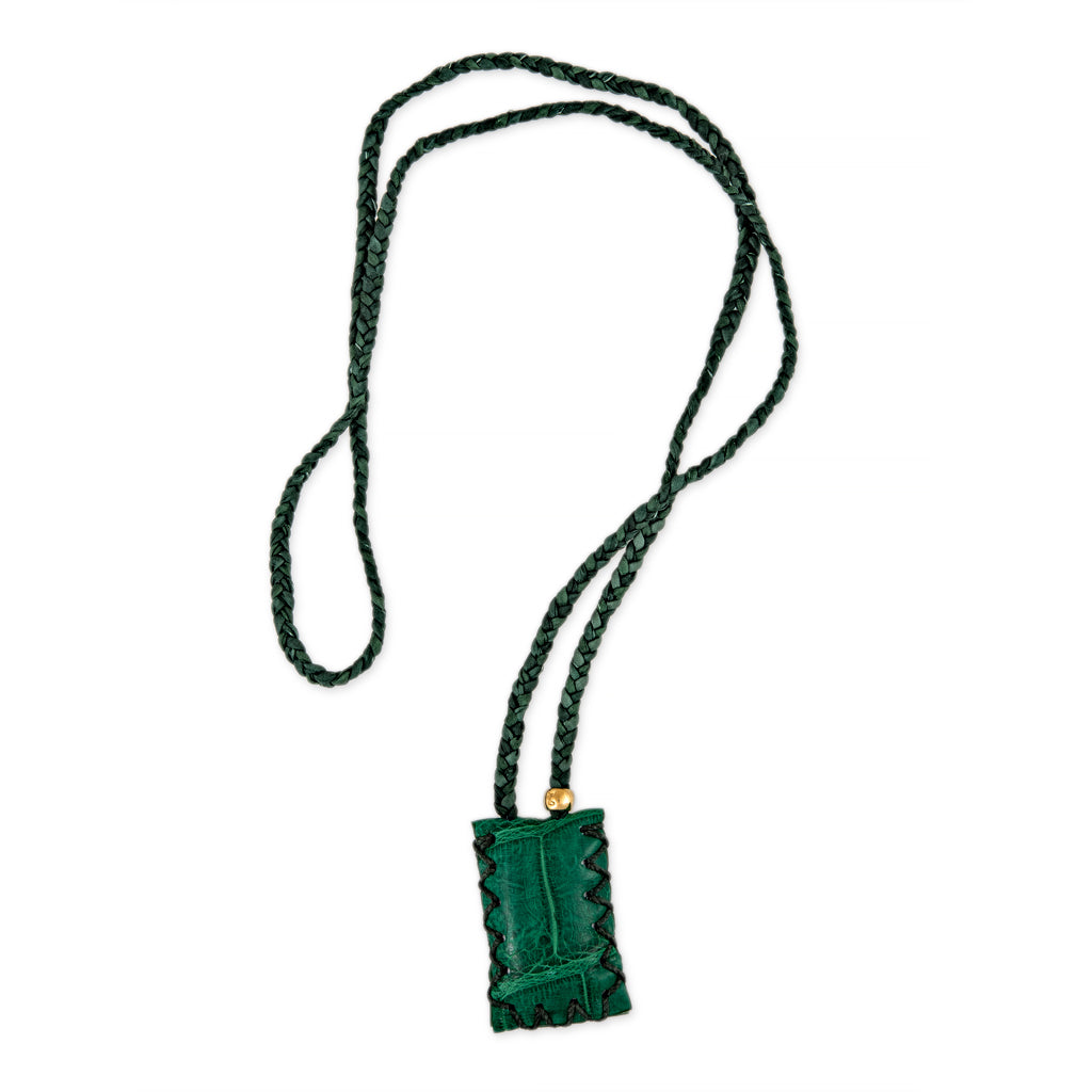 Emerald Green Croc Rectangle Green Braided Silk Blesslev