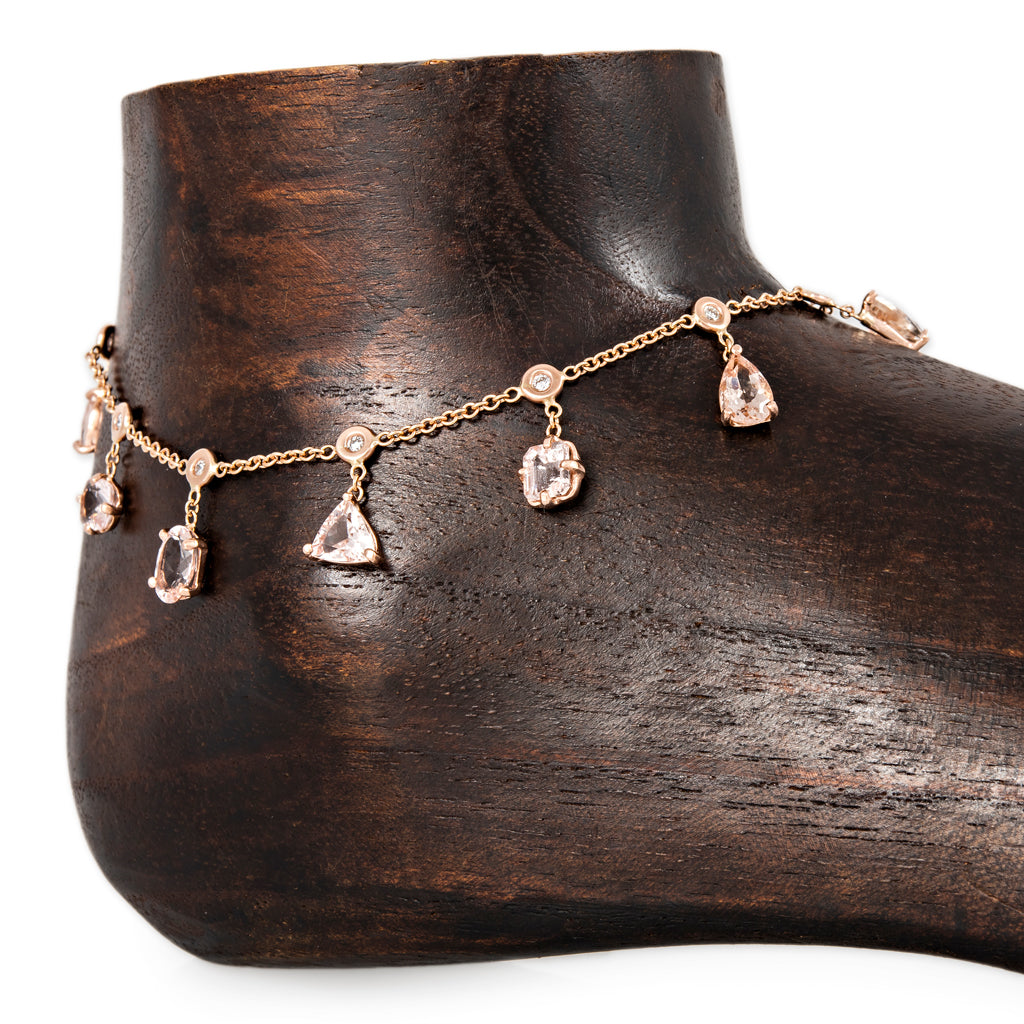 Multi Shape Morganite + Diamond Shaker Anklet