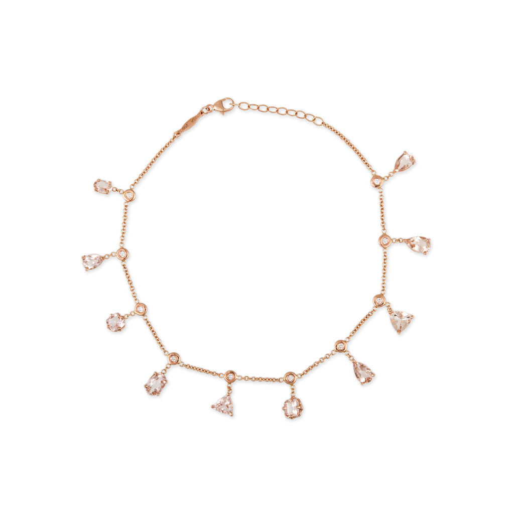 MULTI SHAPE MORGANITE + DIAMOND SHAKER ANKLET