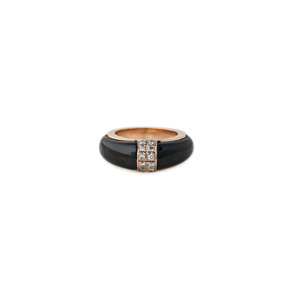 2 Row Pave Onyx Inlay Dome Band Ring