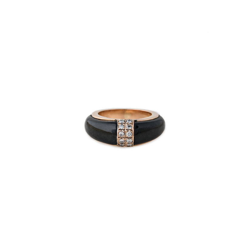 2 ROW PAVE ONYX INLAY DOME BAND RING