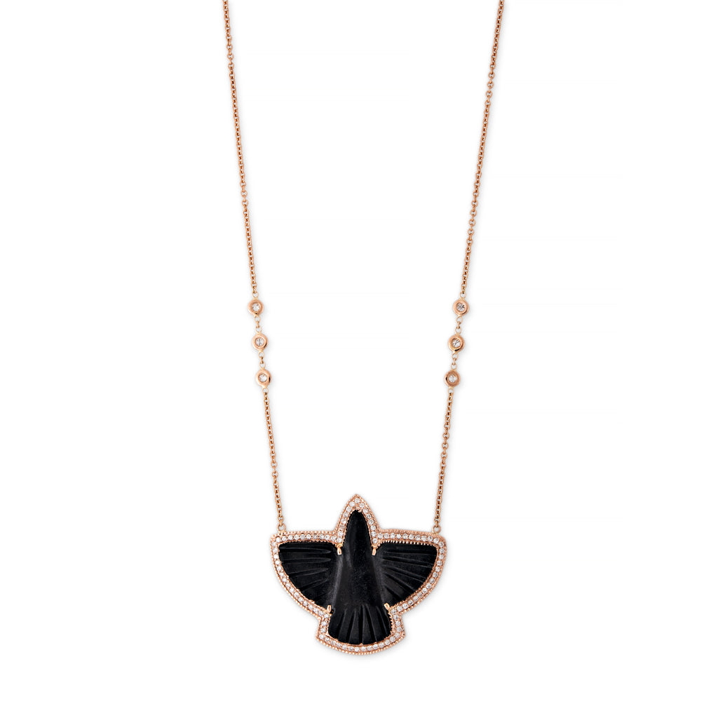 Pave Onyx Thunderbird 6 Diamond Necklace