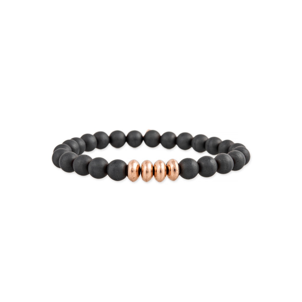 4 Gold Beads + Grey Hematite Beaded Stretch Bracelet