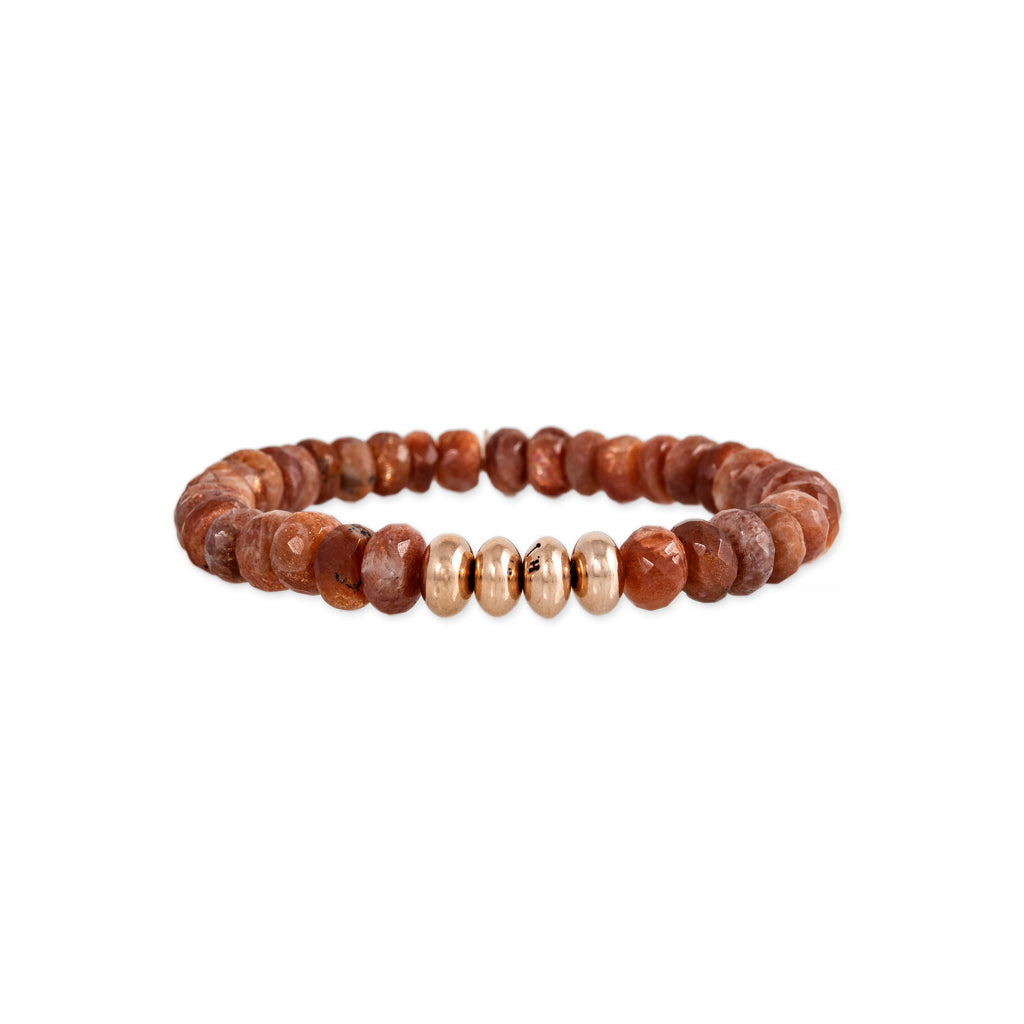 4 Gold Beads + Sunstone Beaded Stretch Bracelet