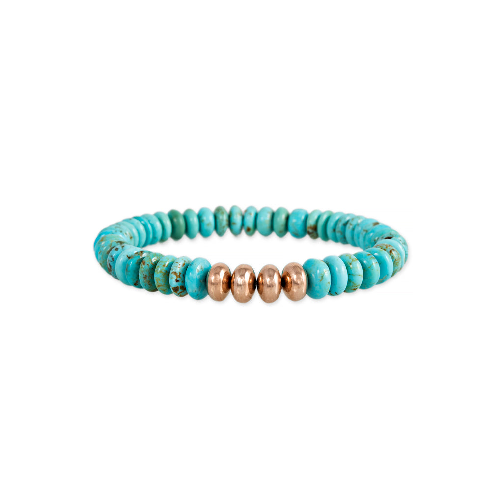 4 Gold Beads + Turquoise Beaded Stretch Bracelet