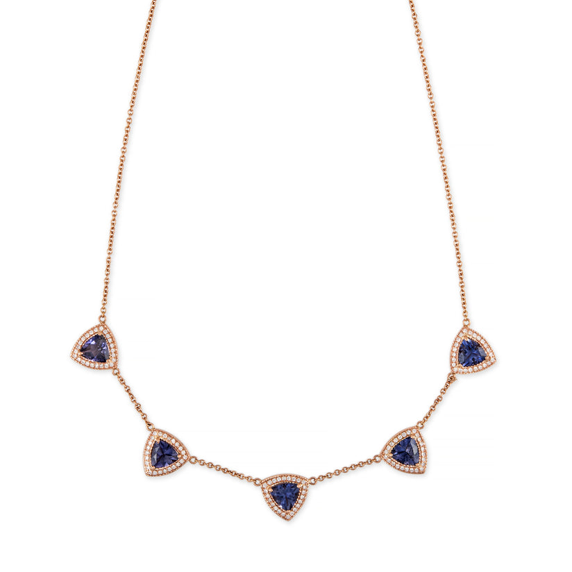 PAVE DIAMOND 5 SPACED OUT TRILLION IOLITE NECKLACE