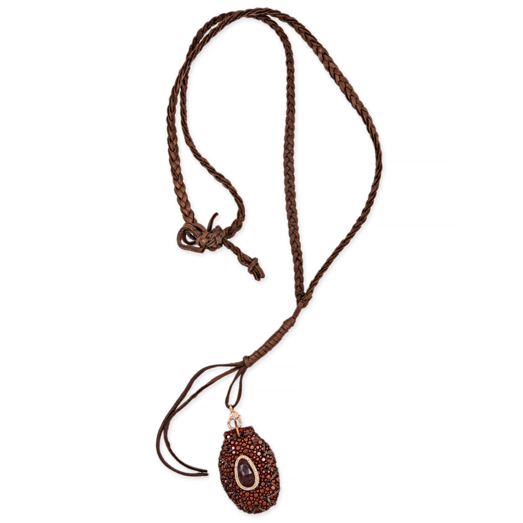 PAVE DIAMOND CHARM CLIP + BRAIDED CHOCTAW LEATHER NECKLACE