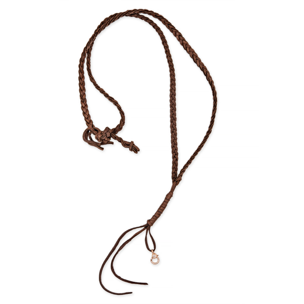 PAVE DIAMOND CHARM CLIP + BRAIDED CHOCTAW LEATHER NECKLACE