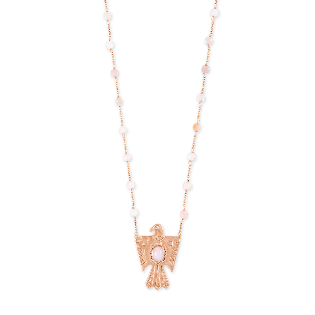 PINK OPAL THUNDERBIRD BEADED CHAIN NECKLACE