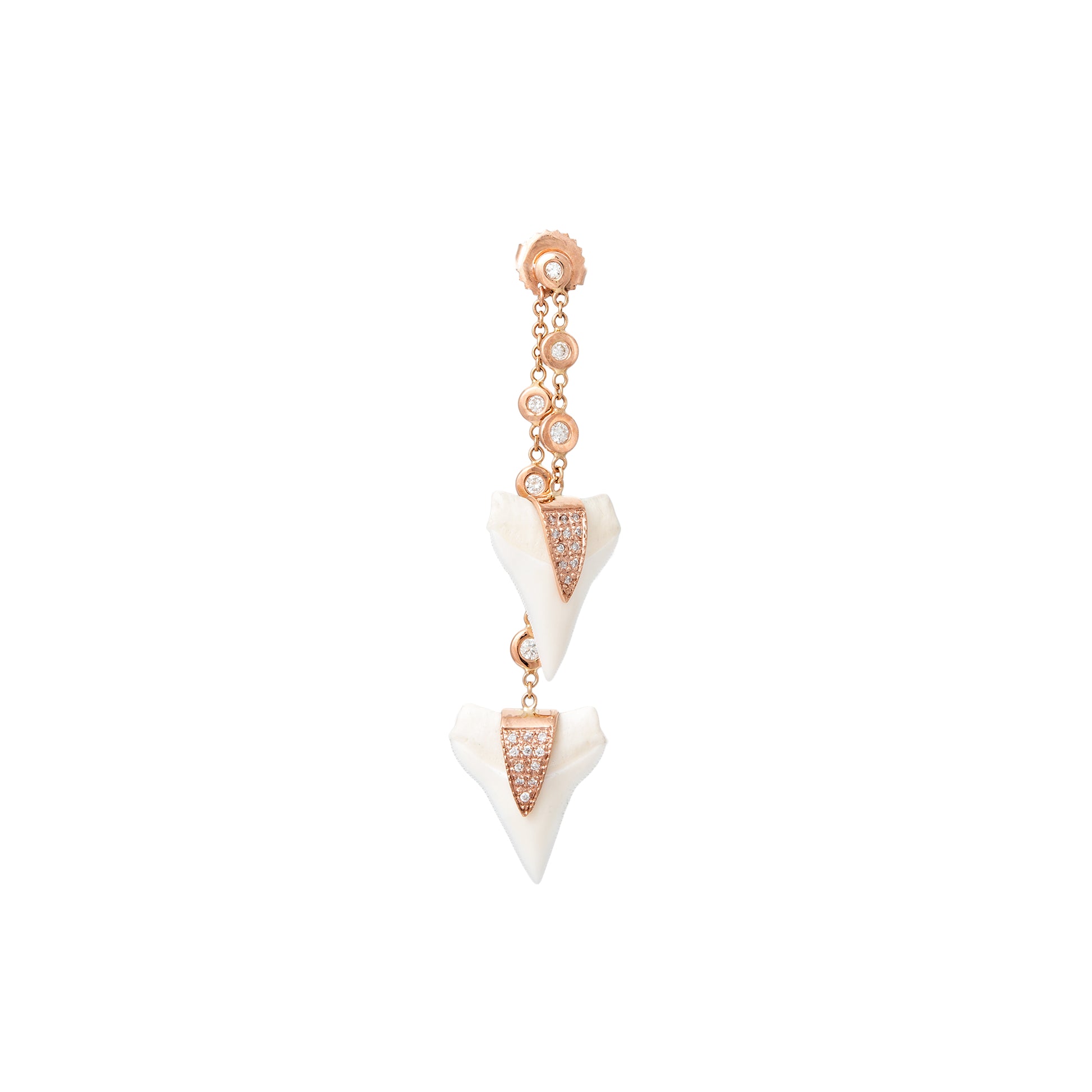 3 DIAMOND + PAVE V CAP SHARK TOOTH DROP STUD EARRING