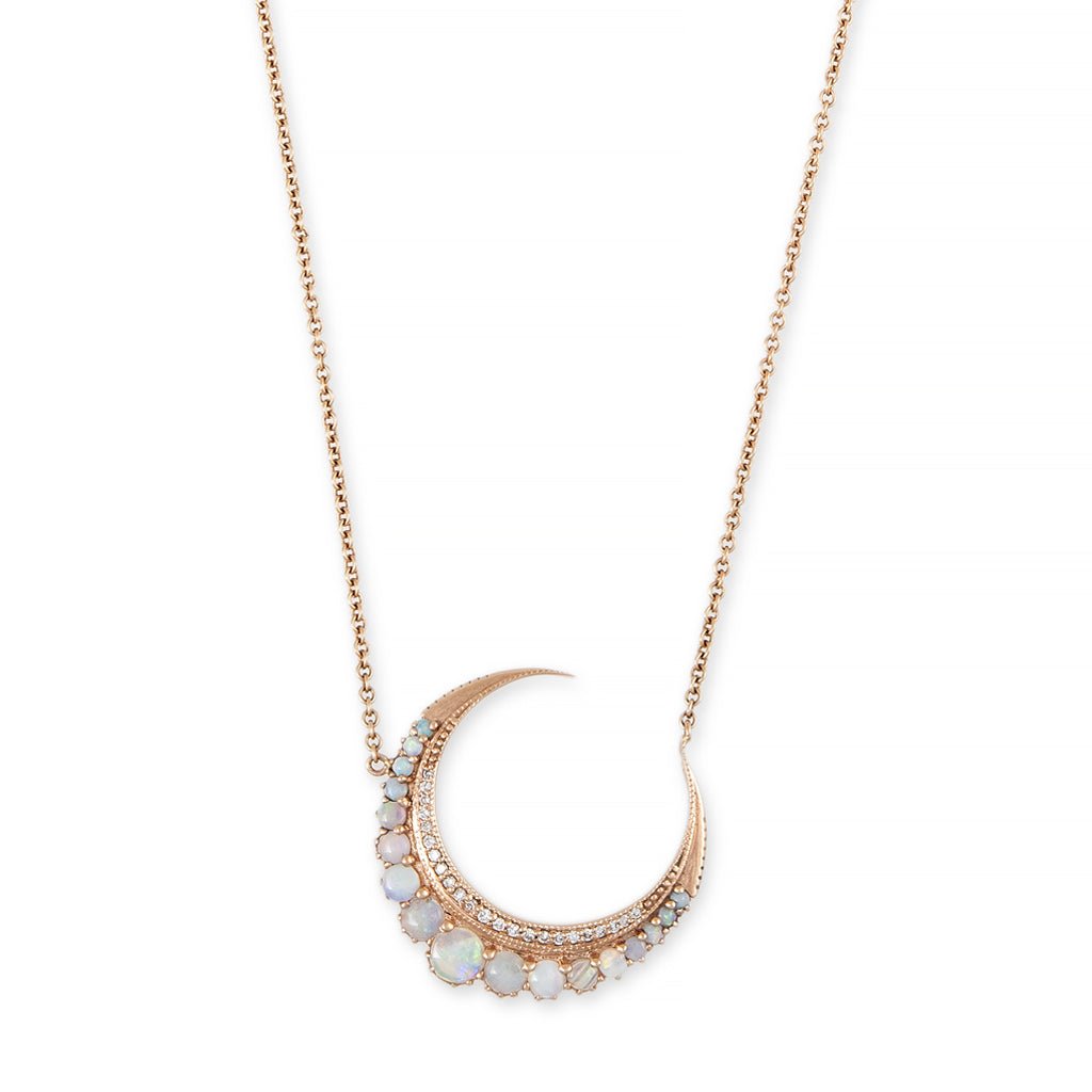 Large Graduated Opal Crescent Moon Necklace