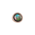 Pave Hand Painted Blue Mushroom on Black Mother of Pearl Signet Ring