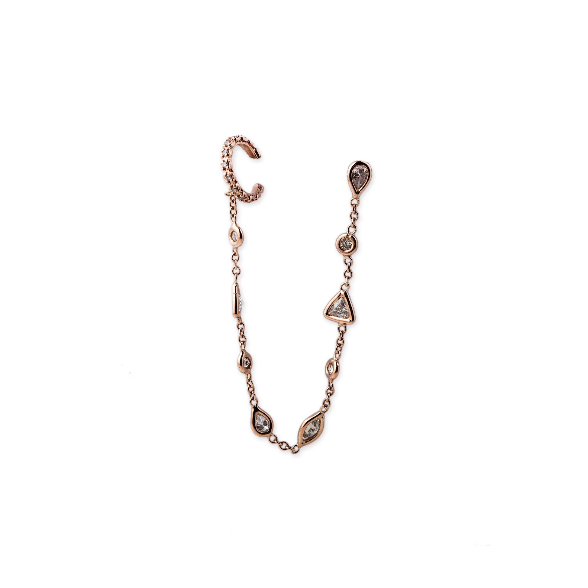9 DIAMOND SHAPES CHAIN PAVE EAR CUFF