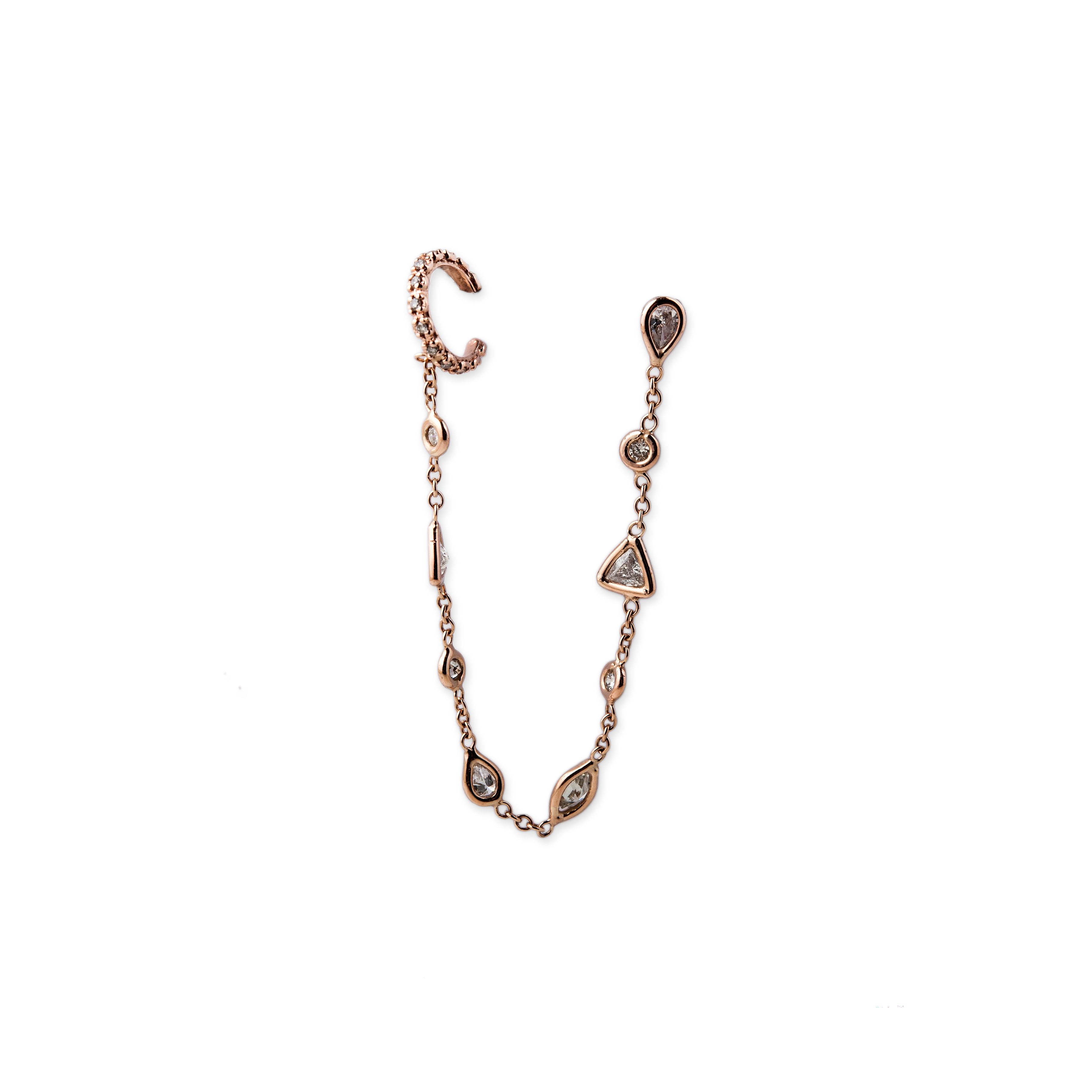 9 Diamond Shapes Chain Pave Ear Cuff