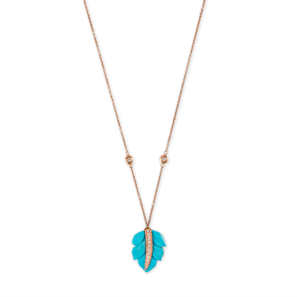 SMALL PAVE TURQUOISE LEAF DIAMOND NECKLACE