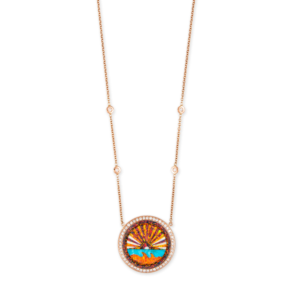 Small Pâvé Diamond Orange Sunshine Inlay Necklace
