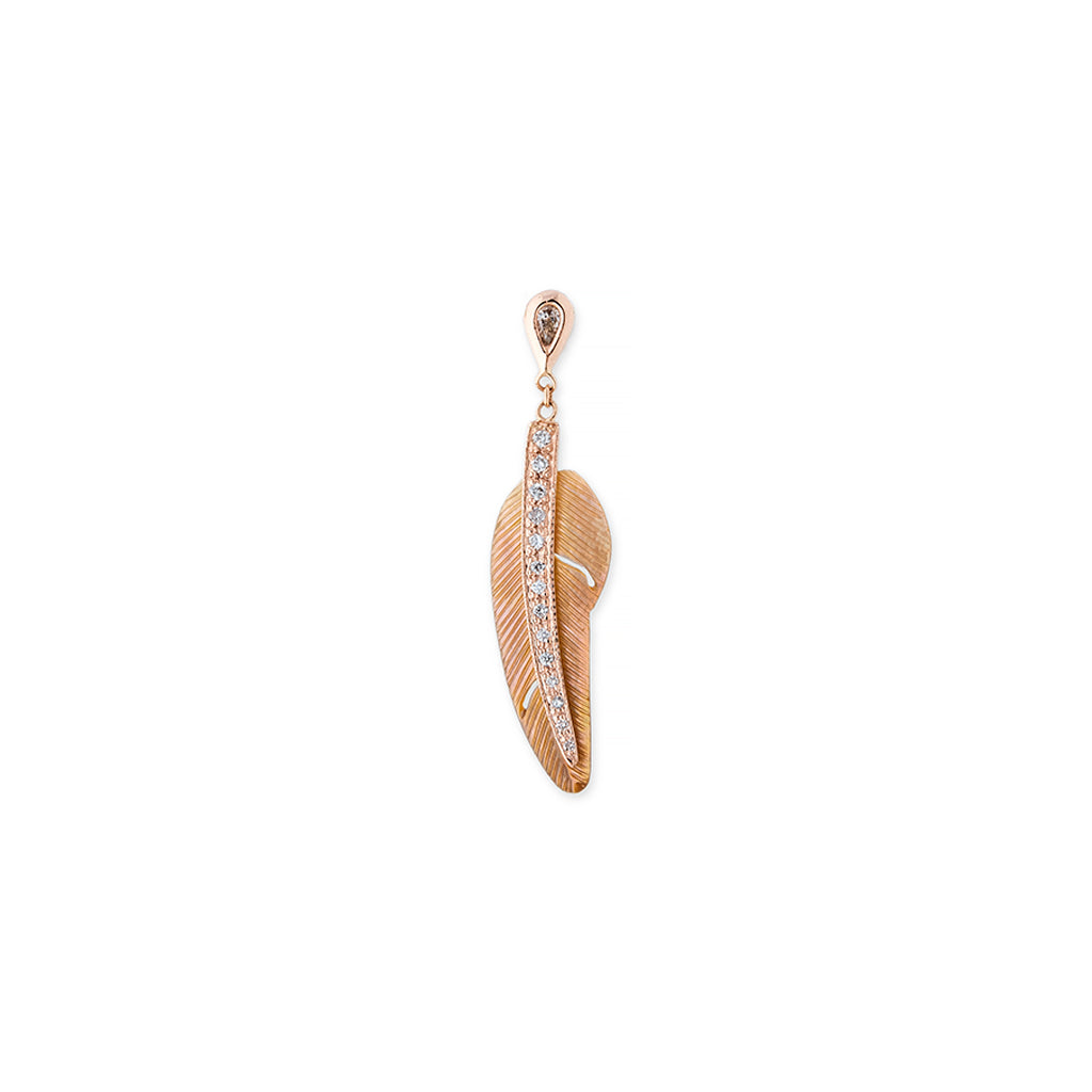 Teardrop Diamond + Pave Pearl Feather Drop Stud Earring