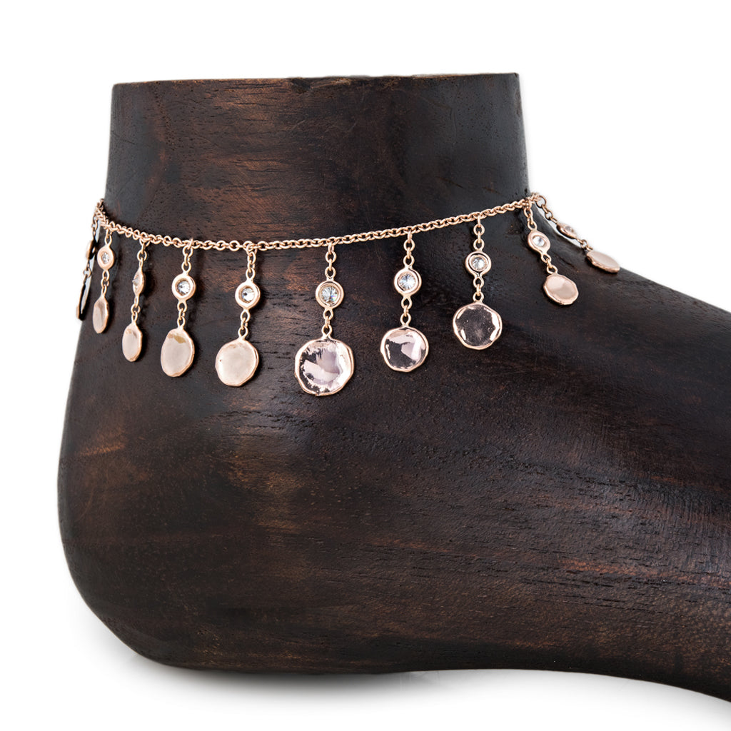 Round Hammered Disc Diamond Shaker Anklet