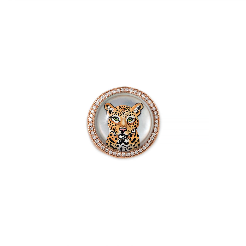 PAVE DIAMOND CUB MOTHER OF PEARL SIGNET RING
