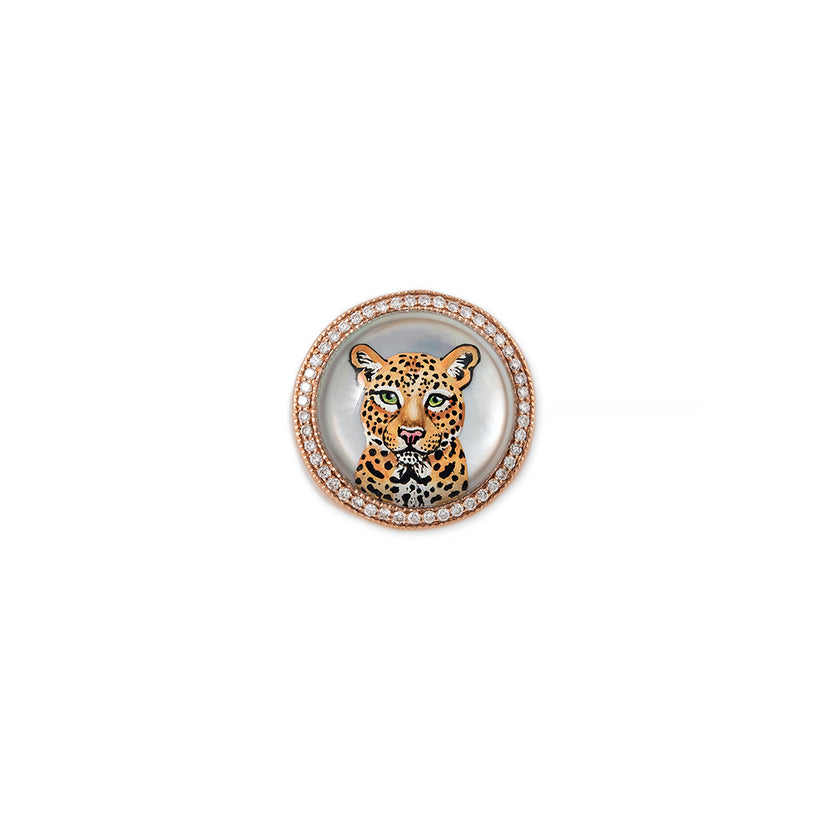 PAVE DIAMOND CUB MOTHER OF PEARL SIGNET RING