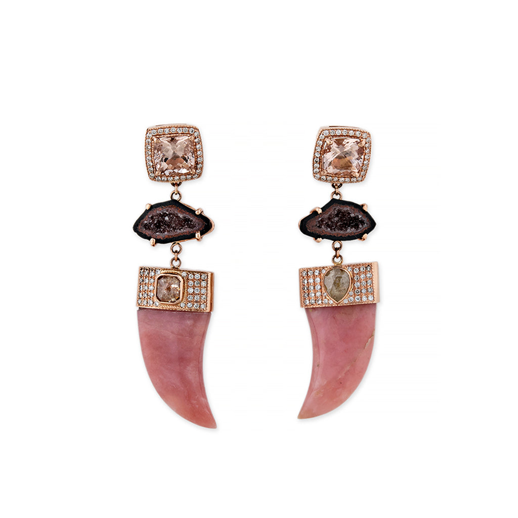 Pave Morganite + Peruvian Opal Tusk Earrings