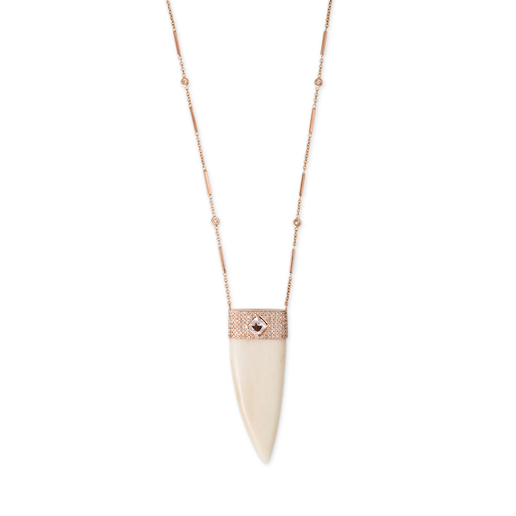 Morganite Center White Horn Pave Diamond Cap Necklace