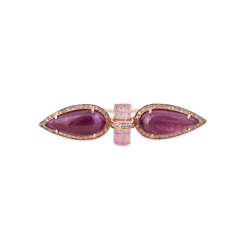 Double Pink Tourmaline Teardrop Pink Tourmaline Knuckle Ring