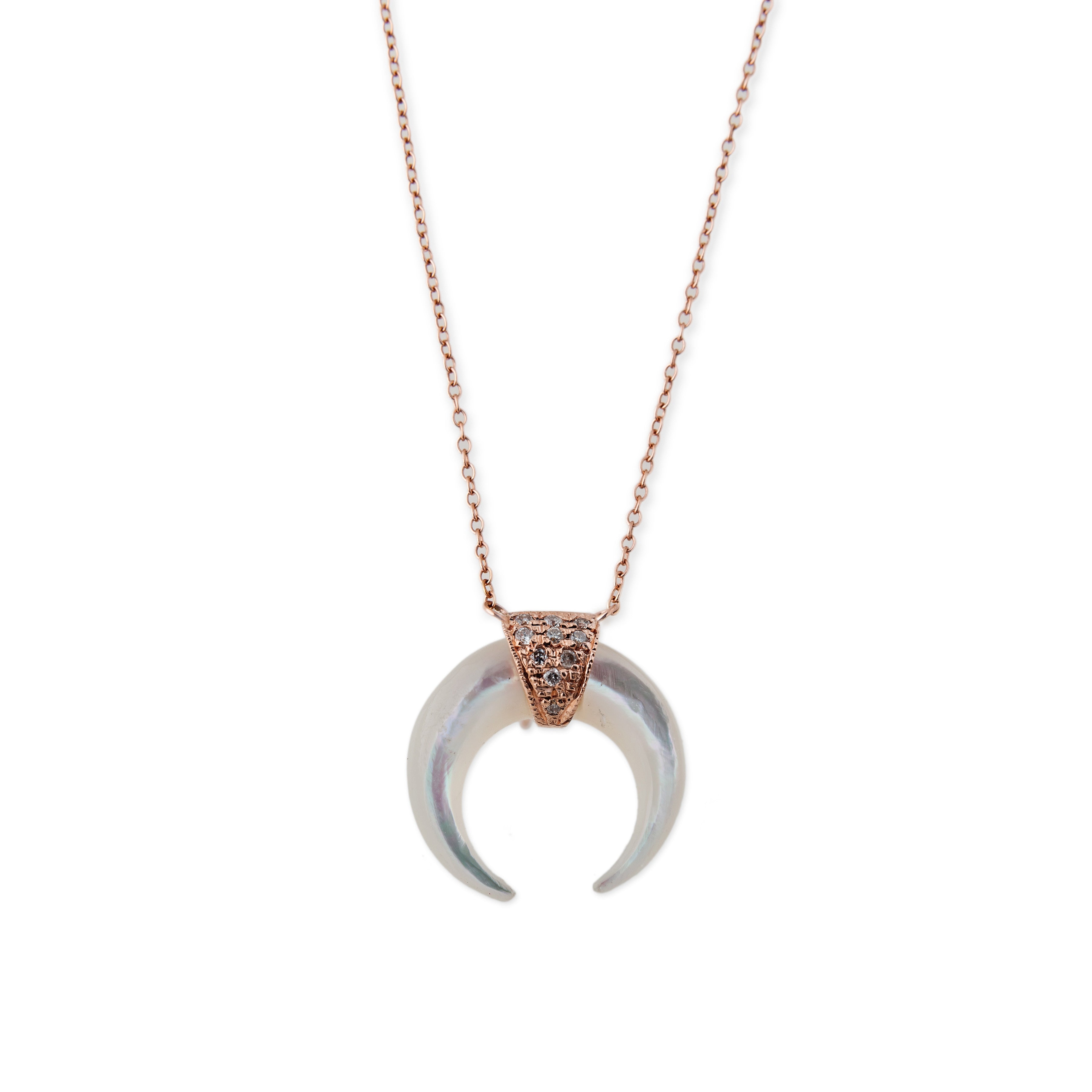 Mini Mother of Pearl Double Horn Necklace