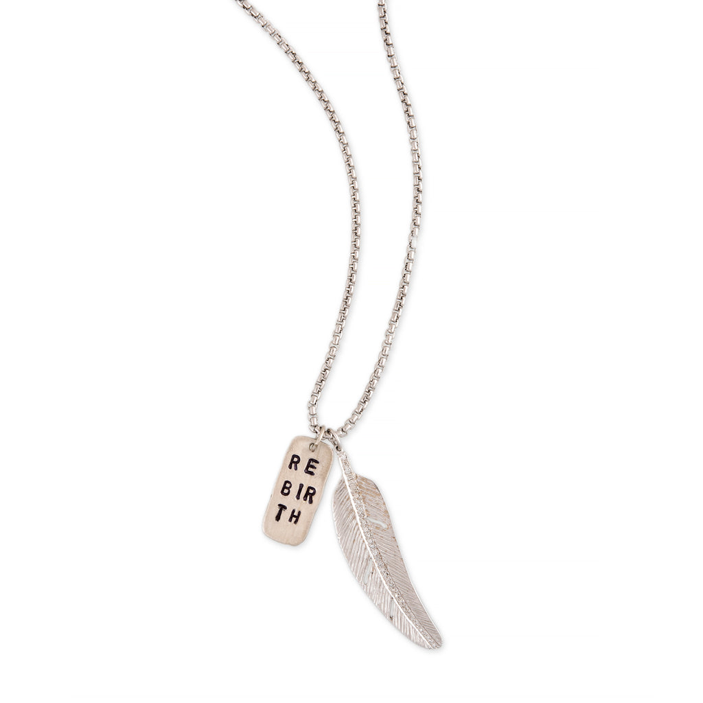 Rebirth Sterling Silver Elongated Rectangle Tag Charm
