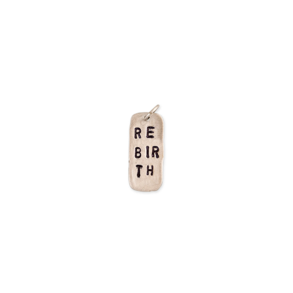 REBIRTH STERLING SILVER ELONGATED RECTANGLE TAG CHARM