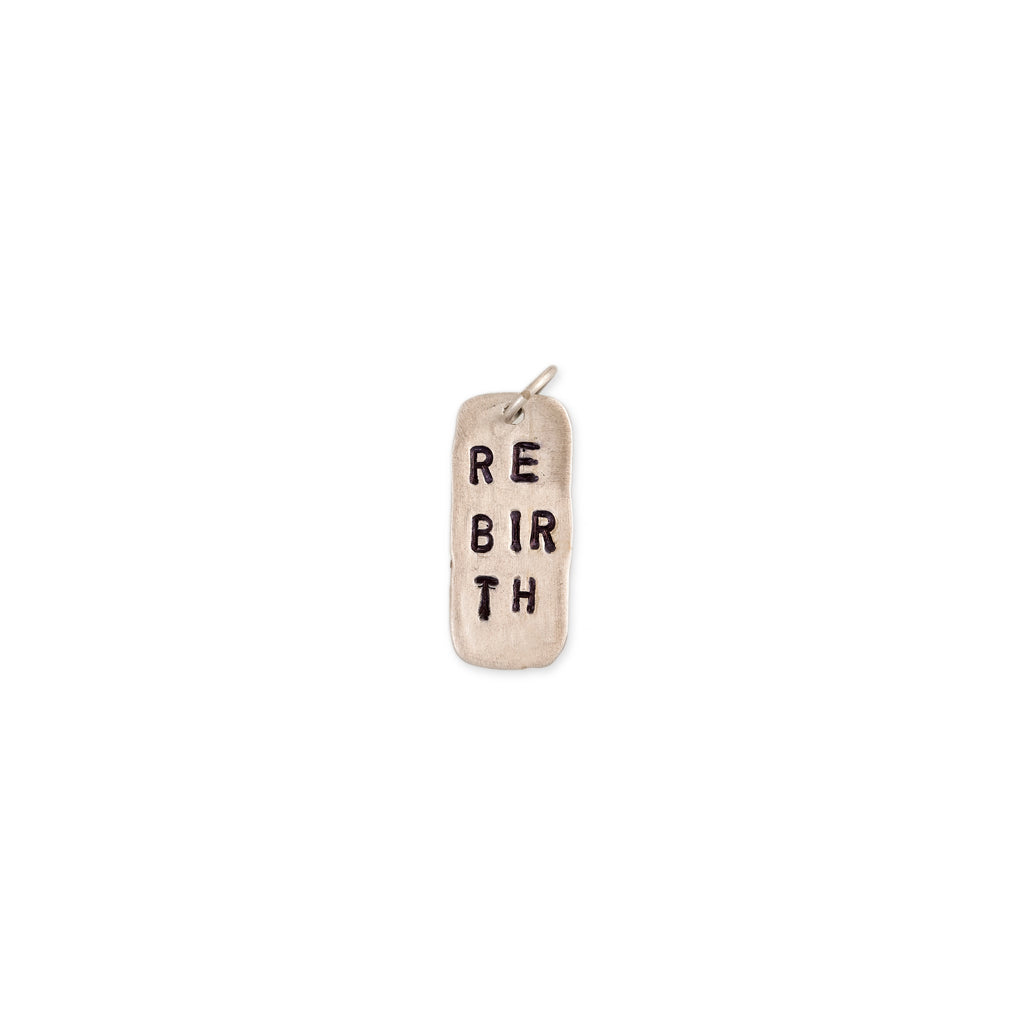 Rebirth Sterling Silver Elongated Rectangle Tag Charm