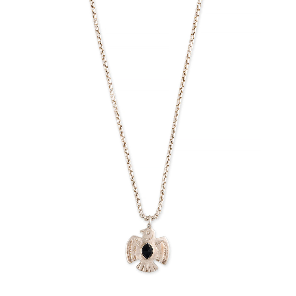 Sterling Silver Onyx Eagle Box Chain Necklace