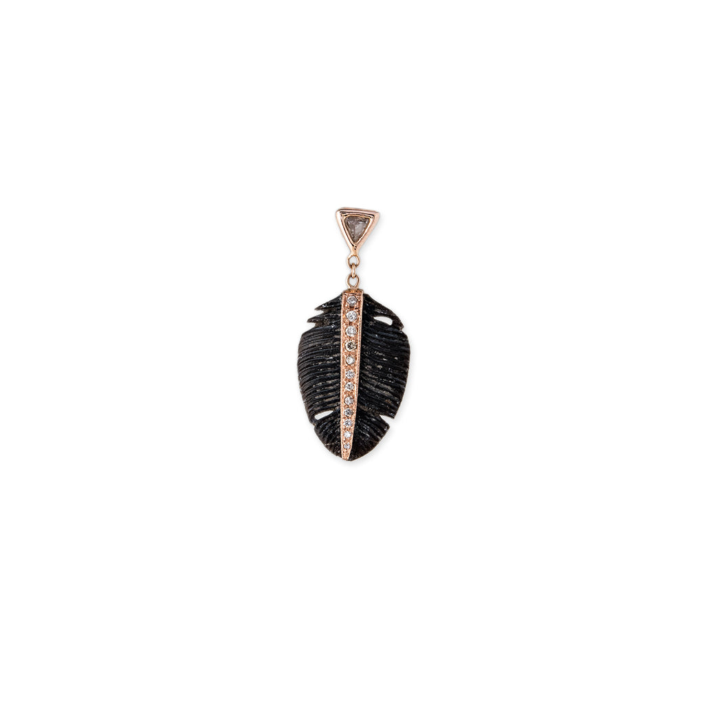 TRILLION DIAMOND SMALL PAVE BLACK HORN FEATHER STUD
