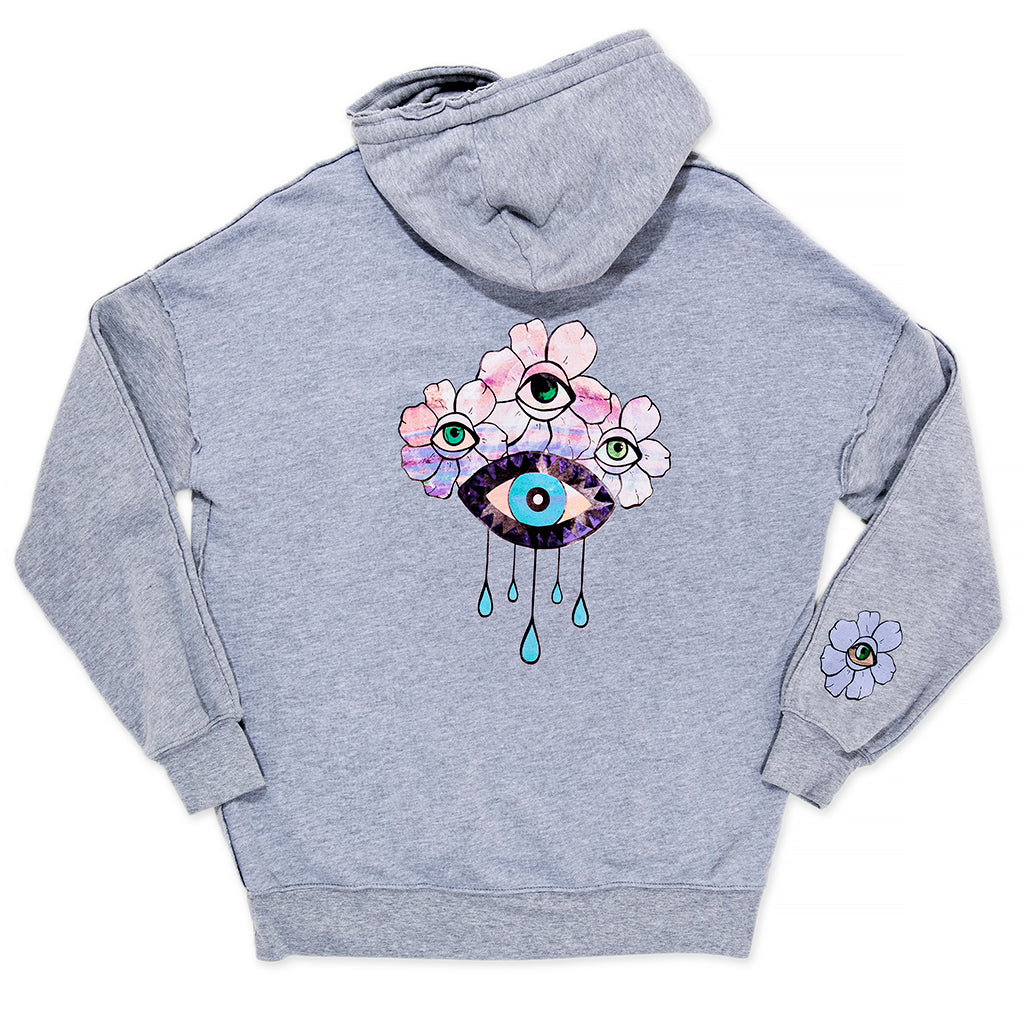 RAW HEM FLOWER CROWN GREY HOODIE