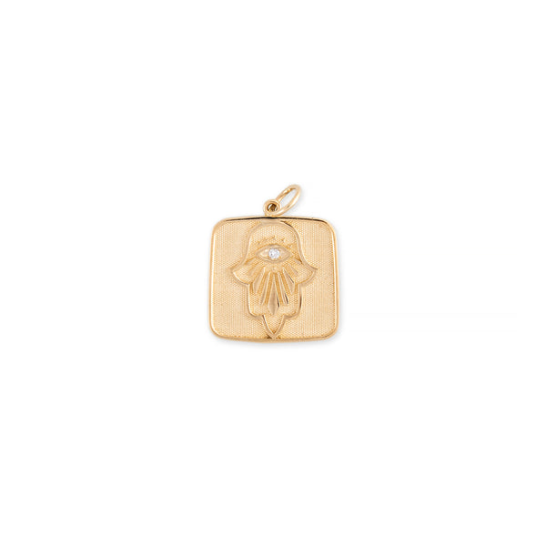 DIAMOND CENTER HAMSA SQUARE TAG CHARM