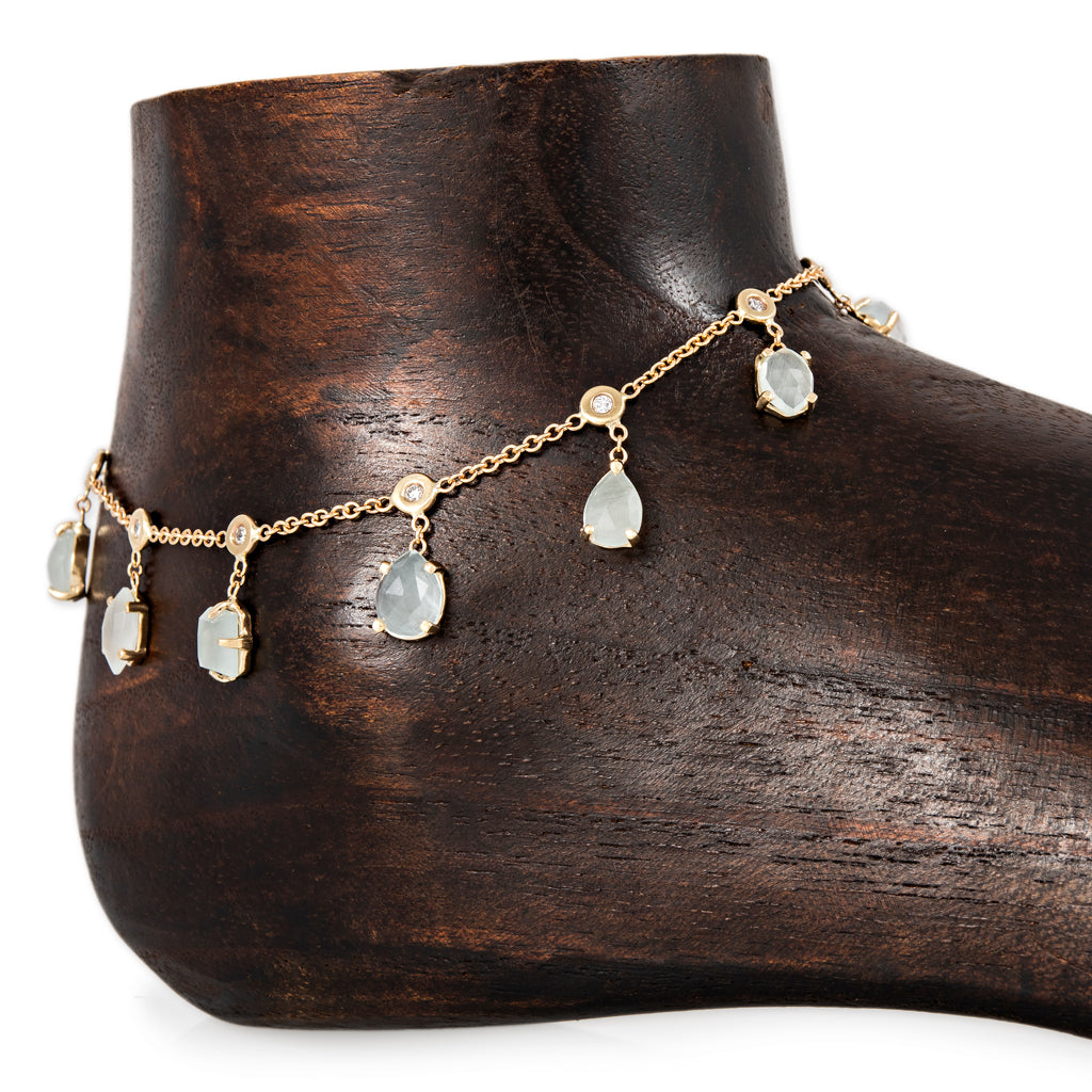 Multi Shape Aquamarine + Diamond Shaker Anklet