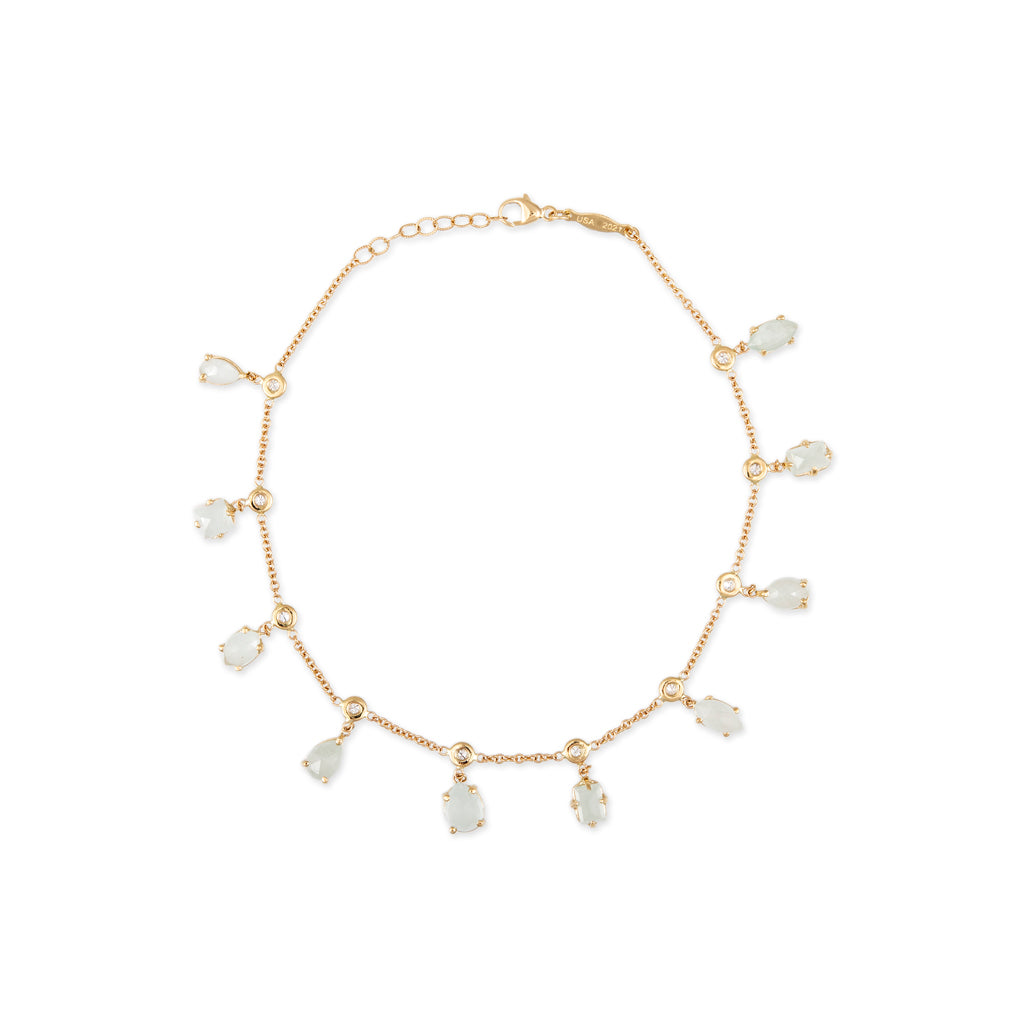 MULTI SHAPE AQUAMARINE + DIAMOND SHAKER ANKLET