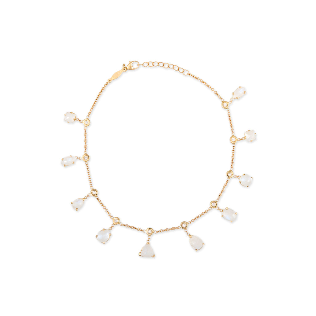 MULTI SHAPE MOONSTONE + DIAMOND SHAKER ANKLET