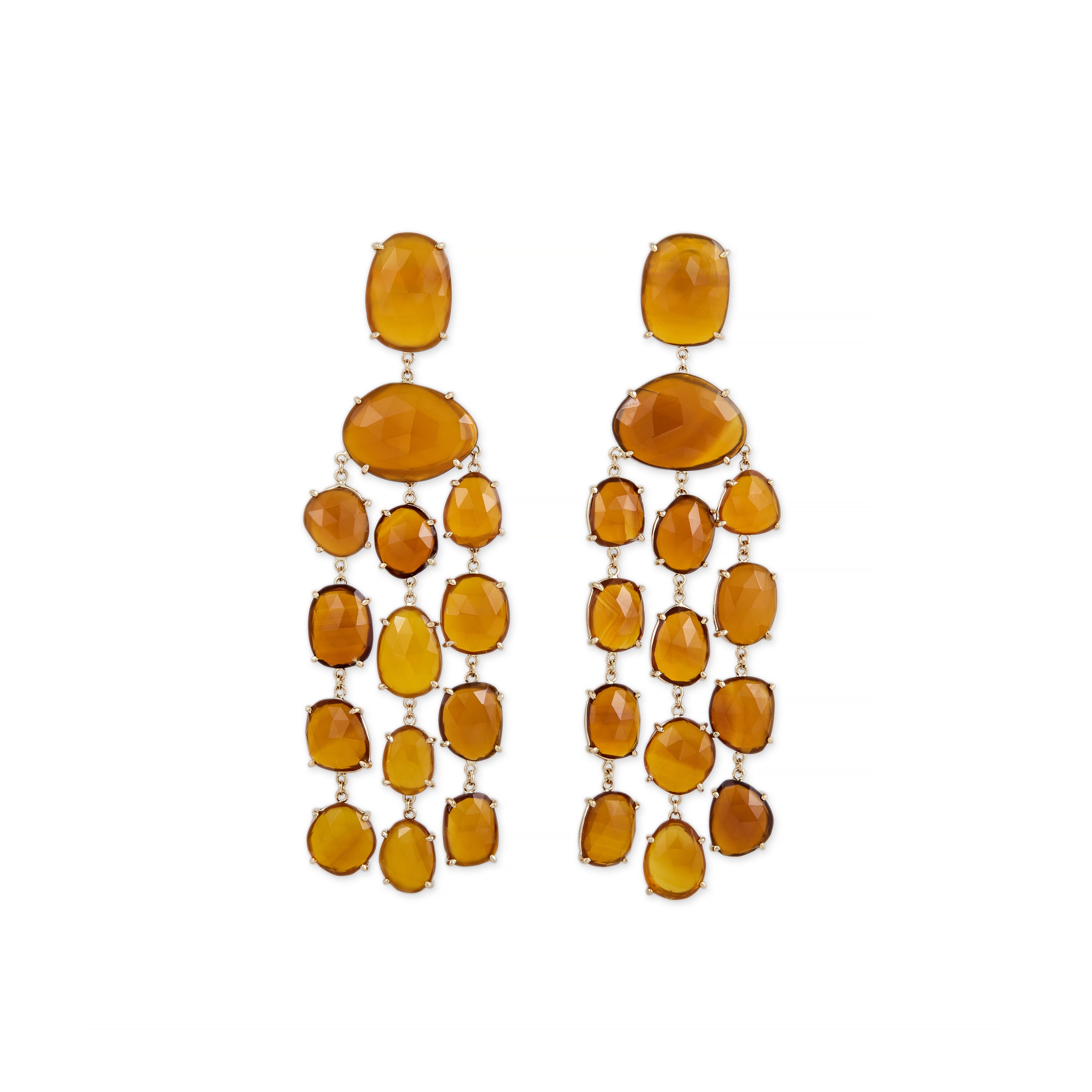 FREEFORM SLICE MANGO CHALCEDONY CHANDELIER EARRINGS