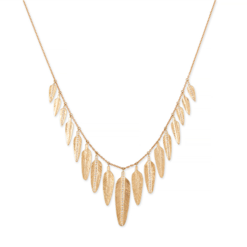 17 GRADUATED PAVE FEATHER SHAKER NECKLACE