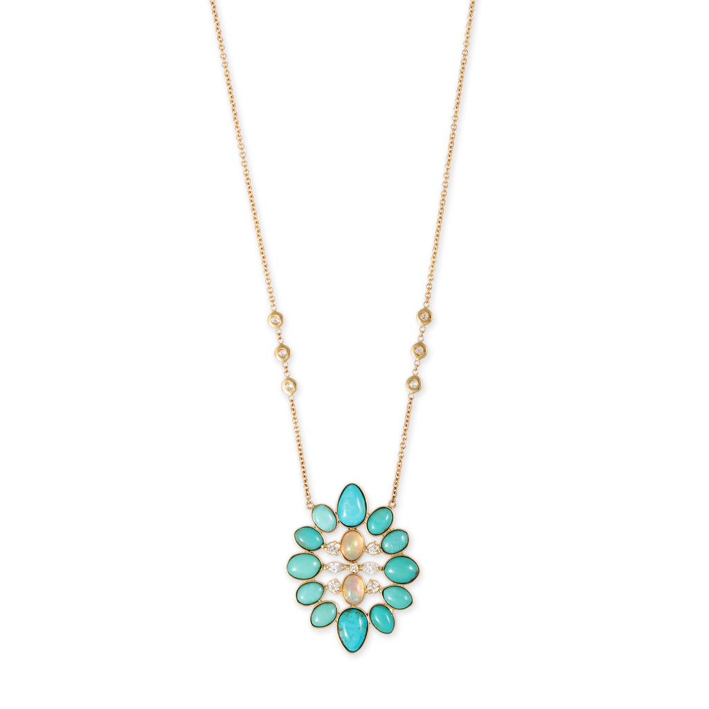 Turquoise Opal + Diamond Blossom Necklace