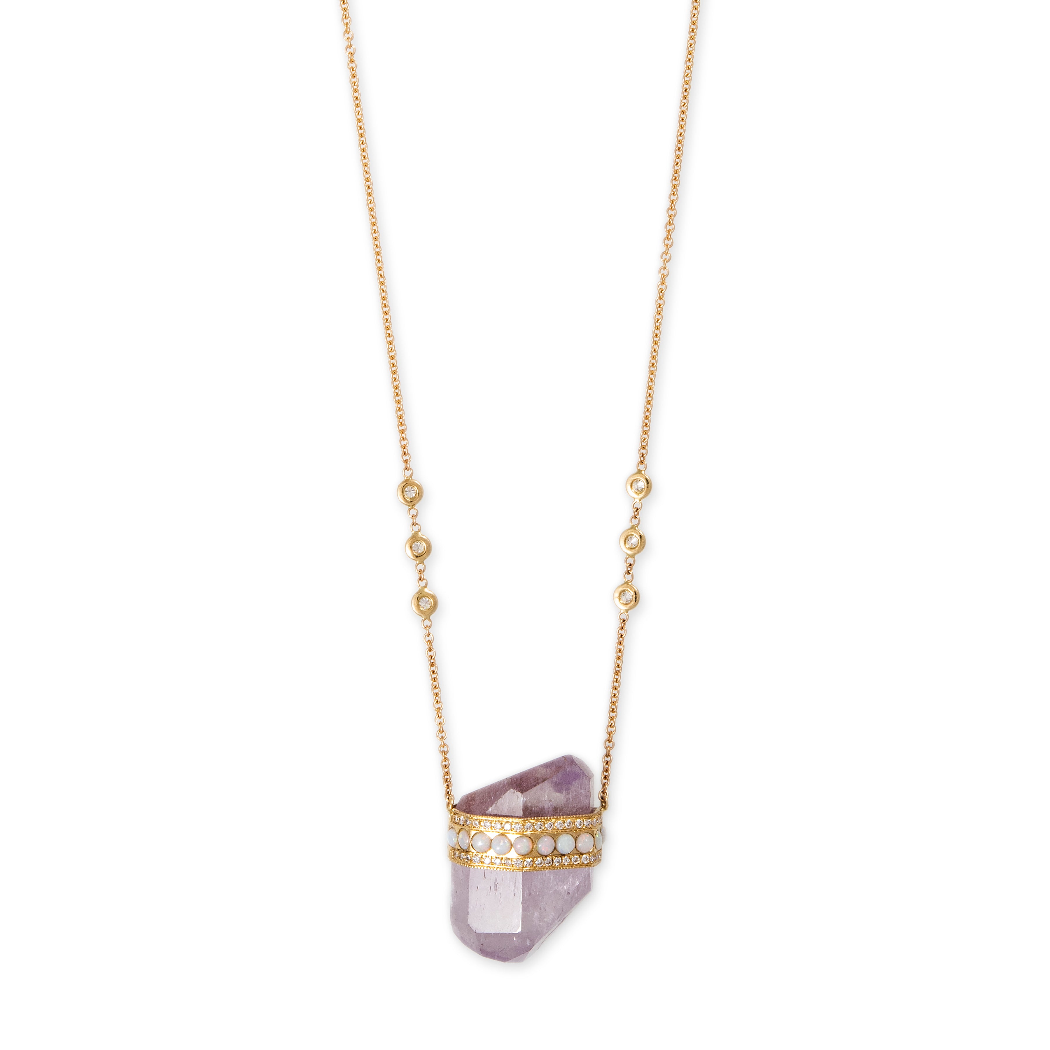 PAVE 10 ROUND OPAL CAP + AMETHYST CRYSTAL NECKLACE