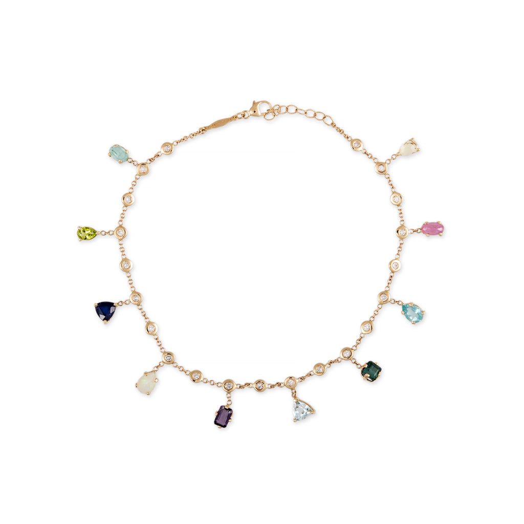 Multi Shape Gemstone + Diamond Shaker Anklet